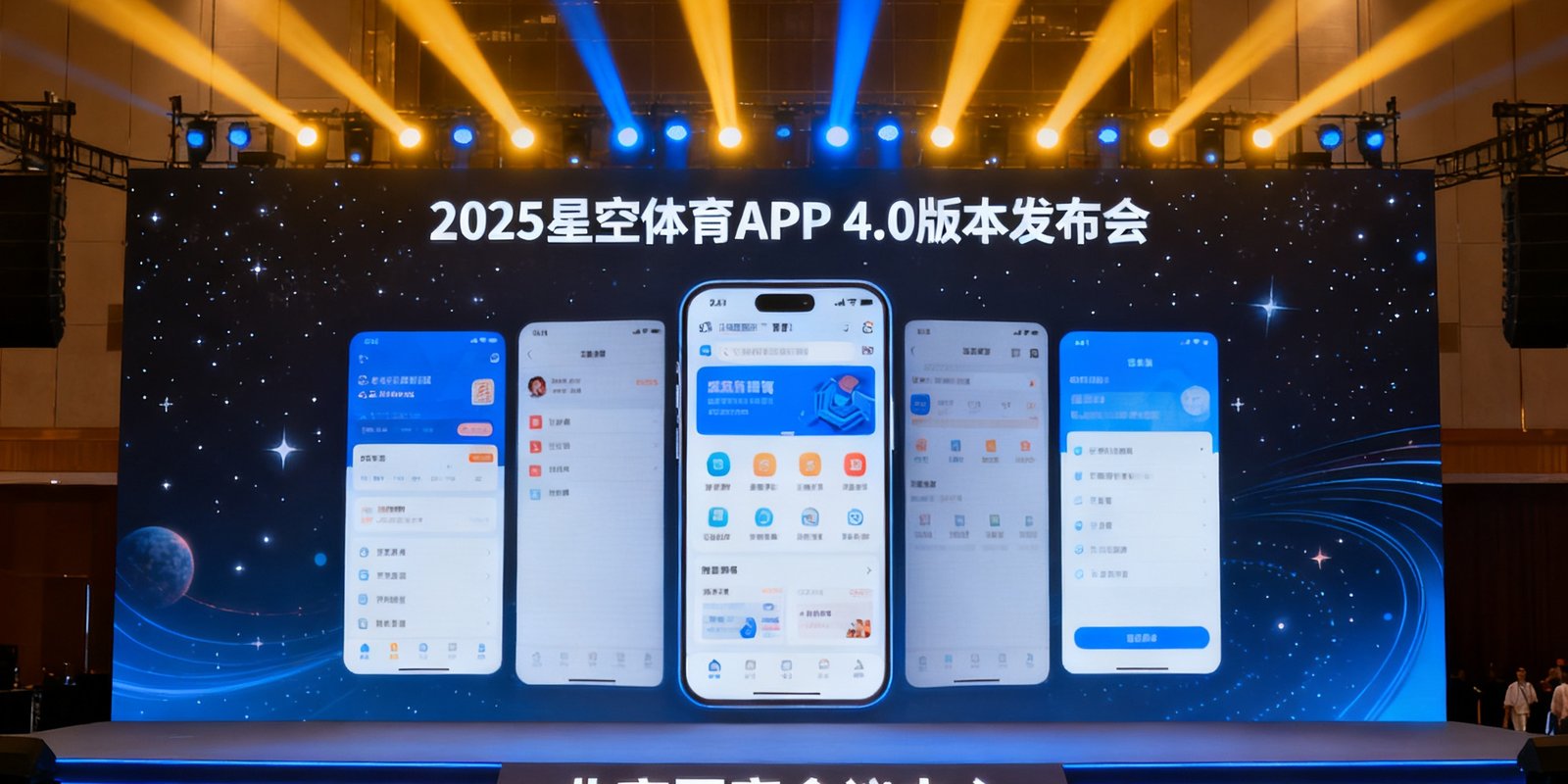 2025年星空体育APP 4.0版本发布会在北京国家会议中心举行，大屏幕上展示新功能界面